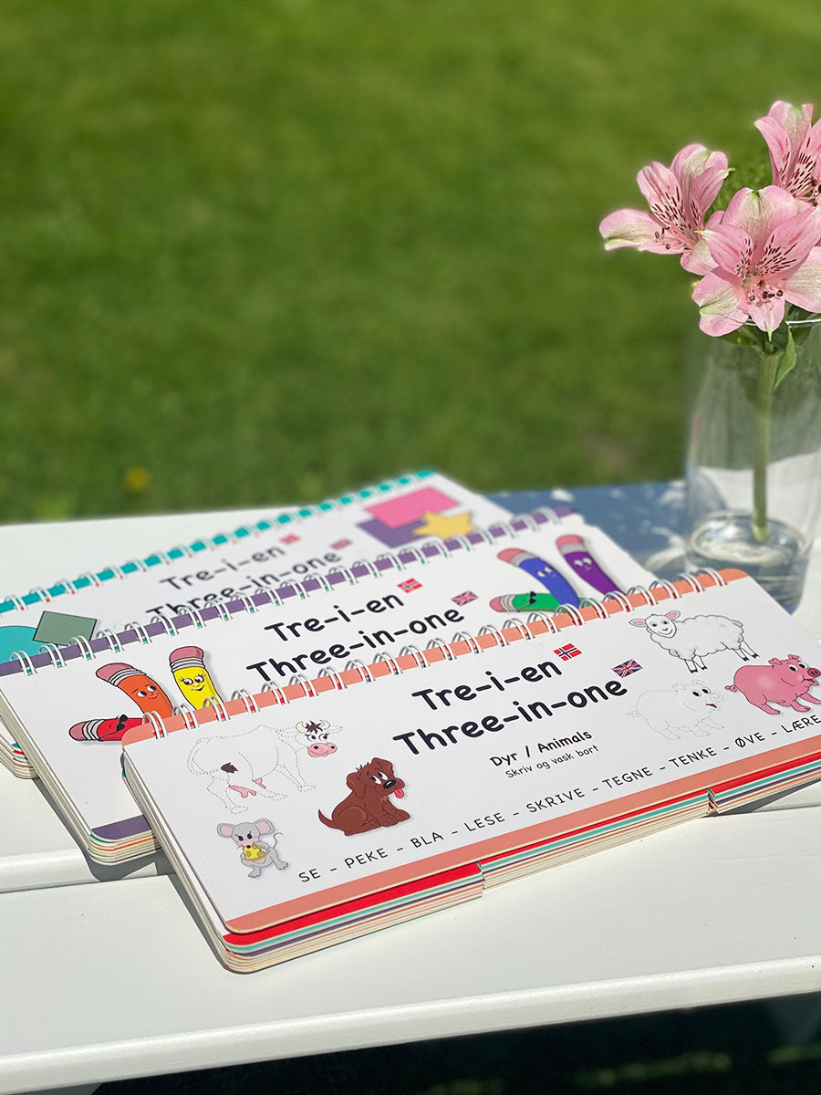 3 bøker - Farger, former og dyr - Engelsk og norsk