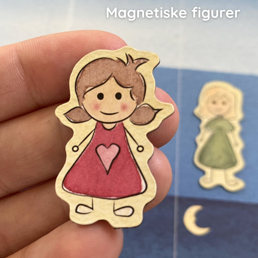 Nærbilde av en brikke av en jente. Til barn som bor litt hos mamma og litt hos pappa: Denne fine, enkle ukesoversikten hjelper barnet med å forstå hvor det skal sove hver dag i uken, slik at overgangene mellom hjemmene blir lettere å forholde seg til. Forutsigbarhet skaper trygghet!