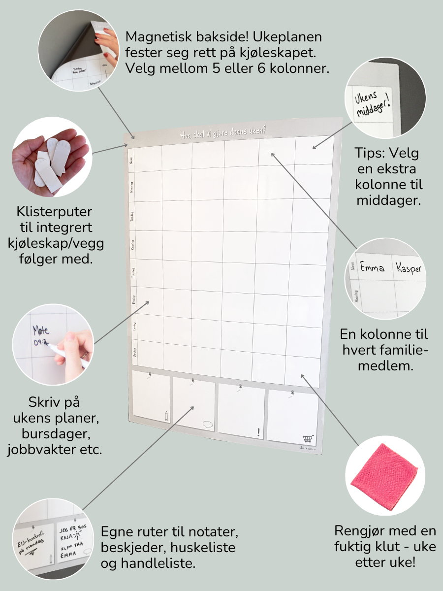 Stor ukeplan - Familieplanlegger til vegg og kjøleskap
