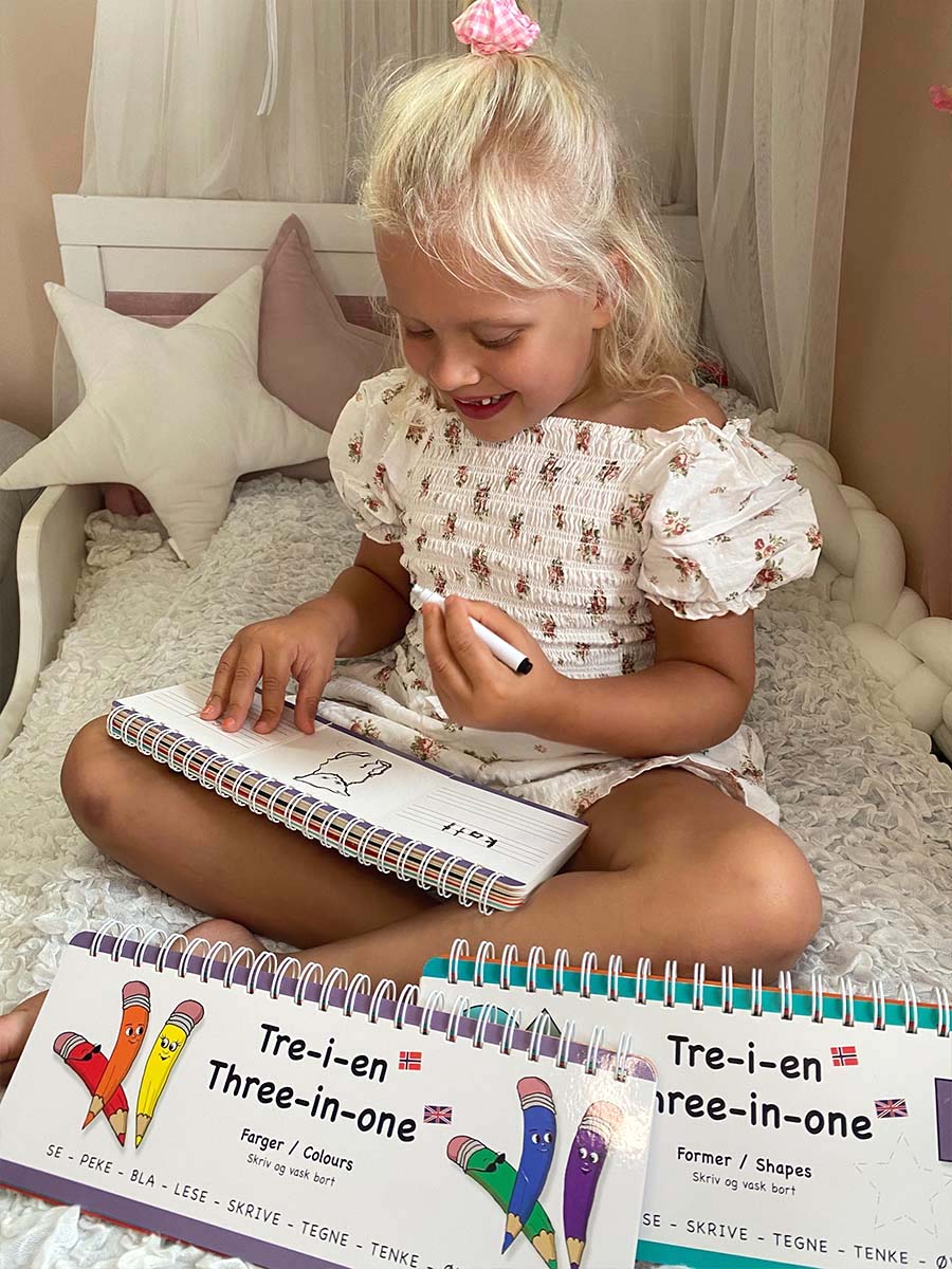 3 bøker - Farger, former og dyr - Engelsk og norsk