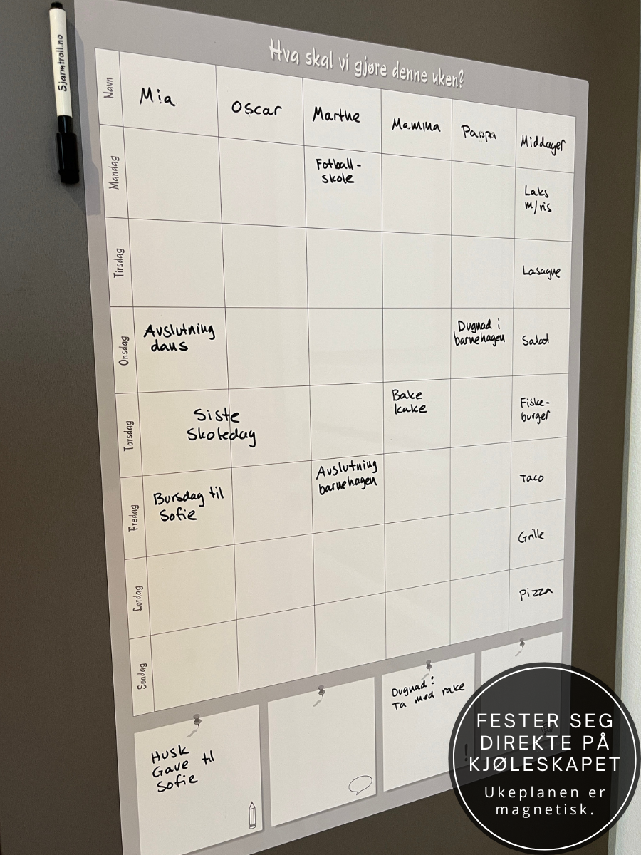Stor ukeplan - Familieplanlegger til vegg og kjøleskap