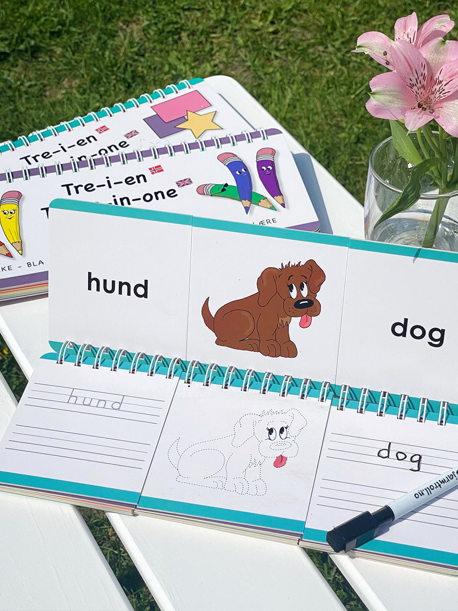 3 bøker - Farger, former og dyr - Engelsk og norsk