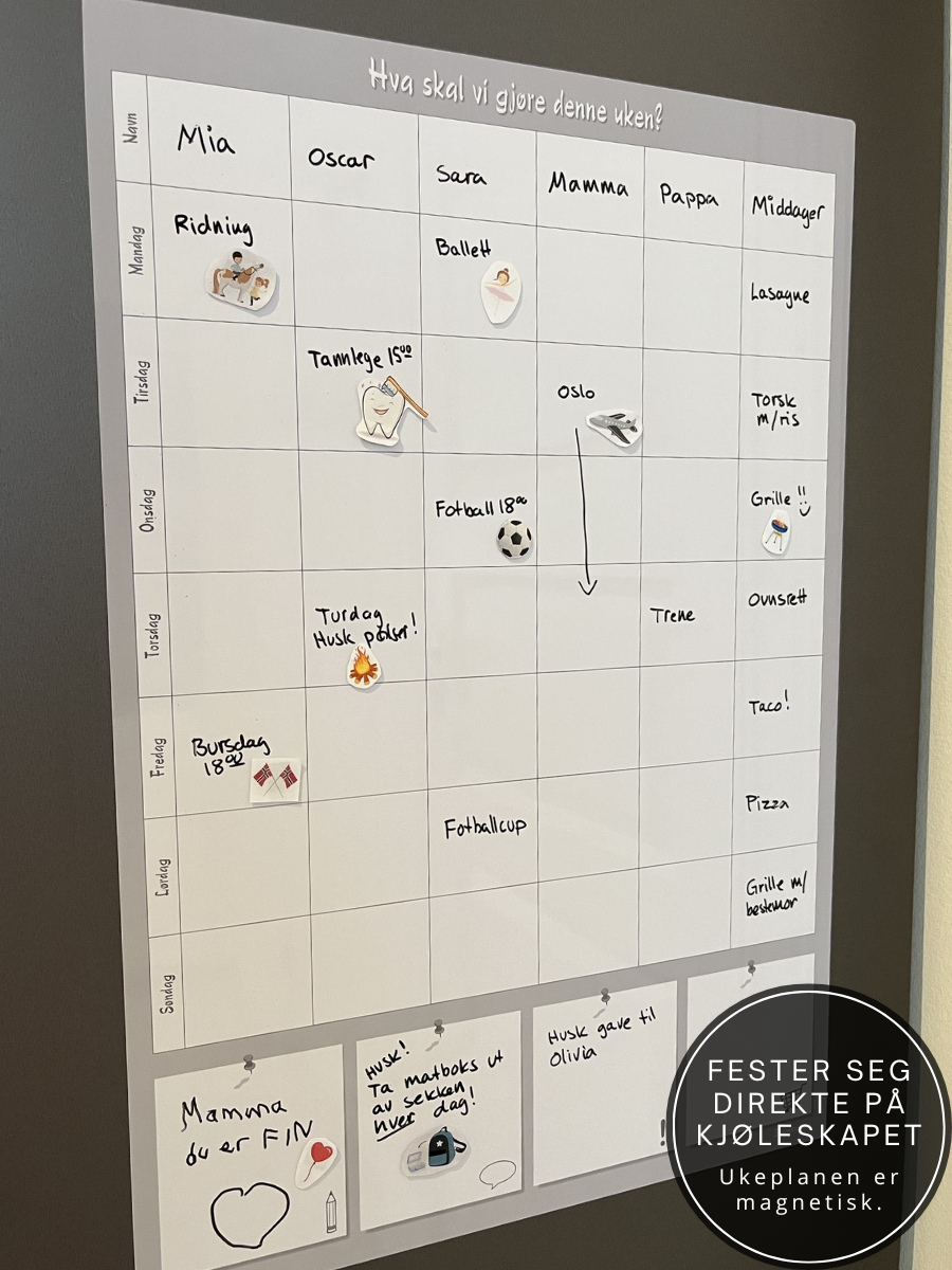 Stor ukeplan - Familieplanlegger til vegg og kjøleskap