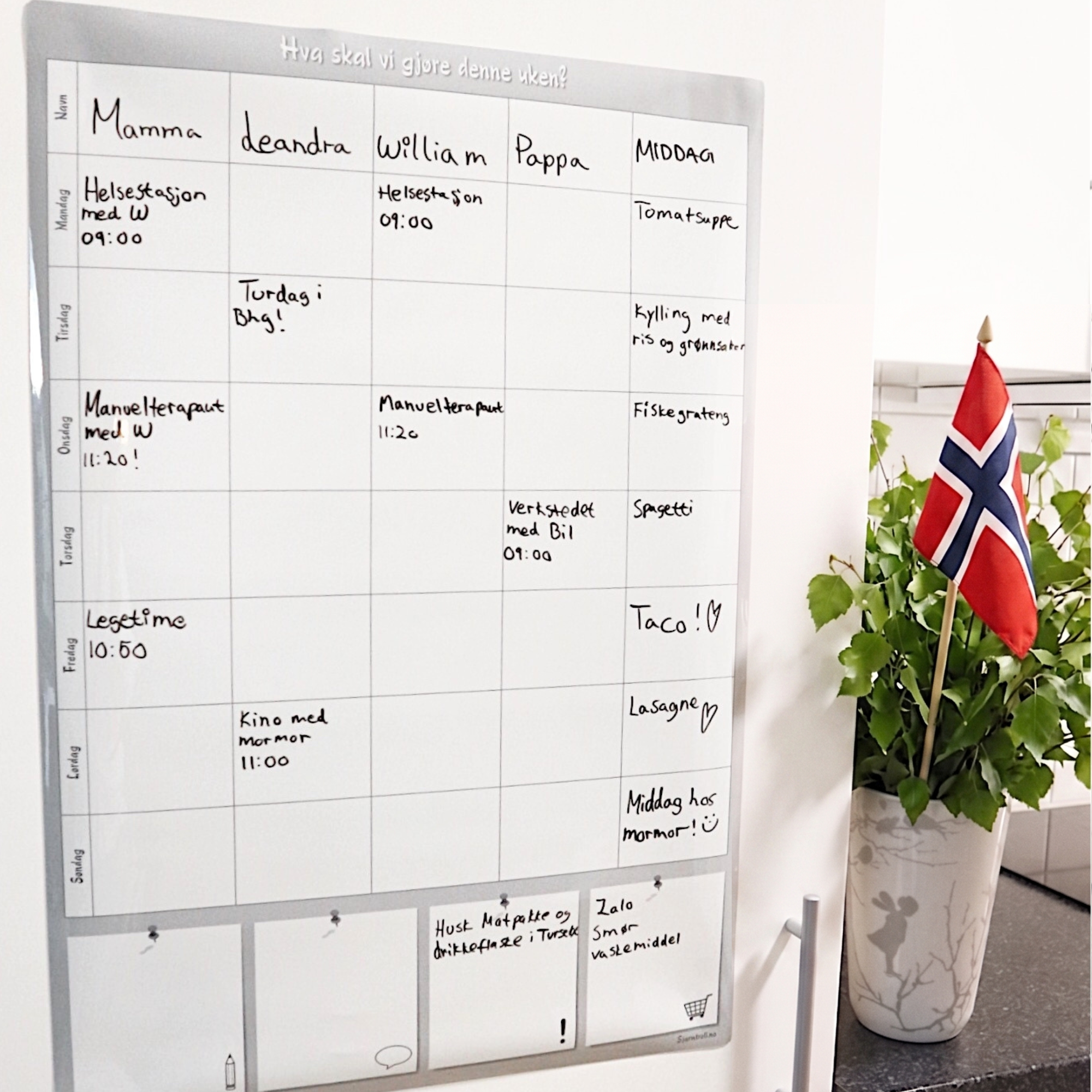 Stor ukeplan - Familieplanlegger til vegg og kjøleskap