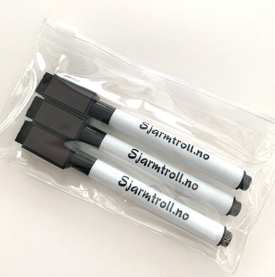 3 stk. giftfrie whiteboardtusjer fra Sjarmtroll