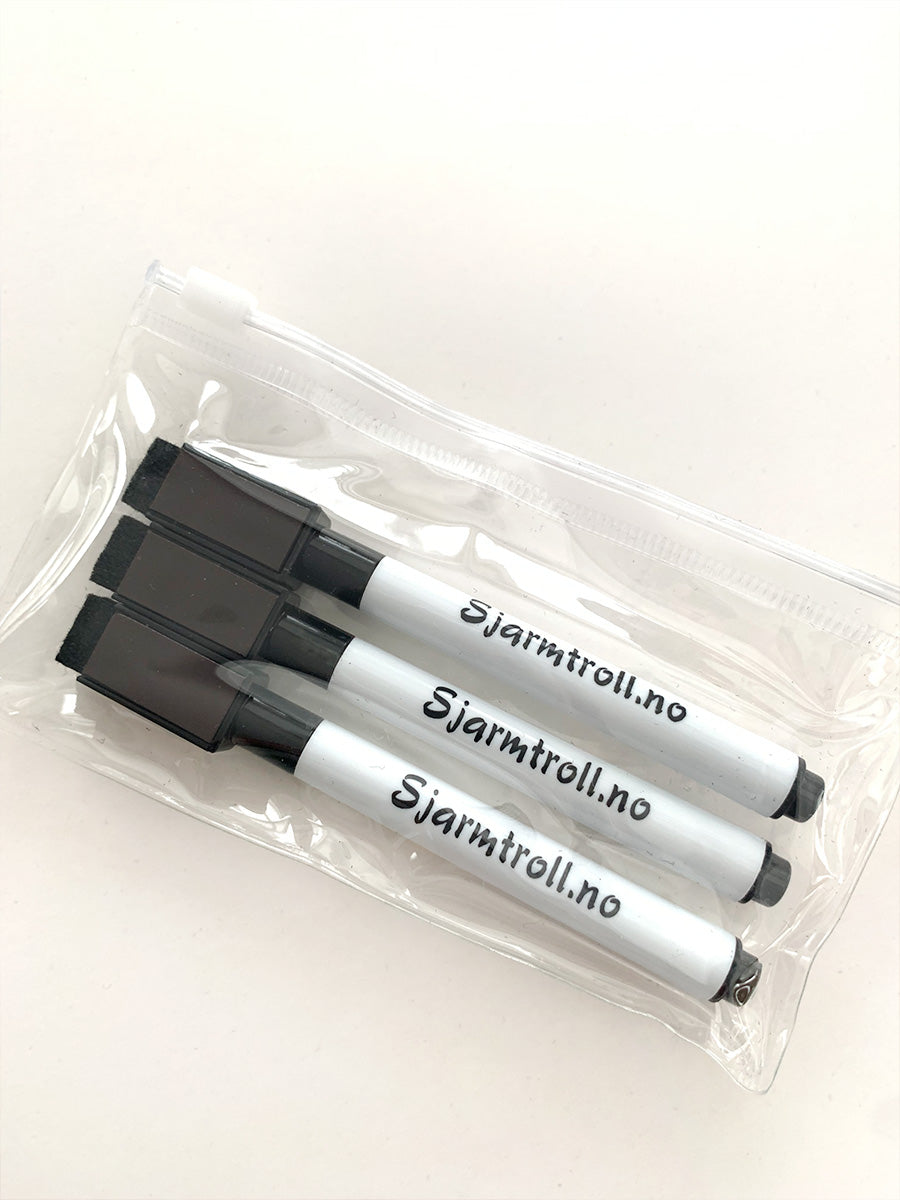 3 stk. giftfrie whiteboardtusjer fra Sjarmtroll
